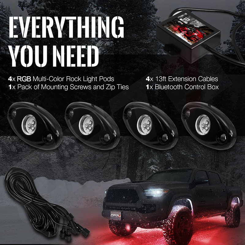 4x Universal RGB LED Rock Light Car Offroad Truck Under Body Lamp Remote Control 