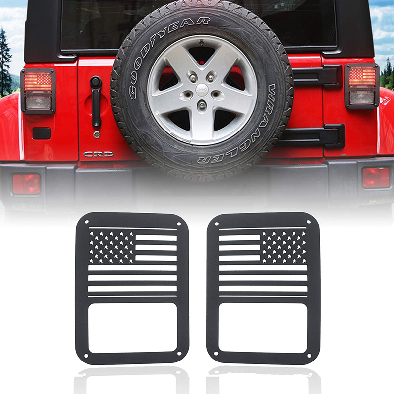 Dealsplaza American US Flag Black Taillight Light Guard Cover for 2007 2008 2009 2010 2011 2012 2013 2014 2015 2016 2017 Jeep Wrangler Accessories Pair 